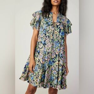 NEW current air flutter sleeves FLORAL TIERED DRESS Medium
